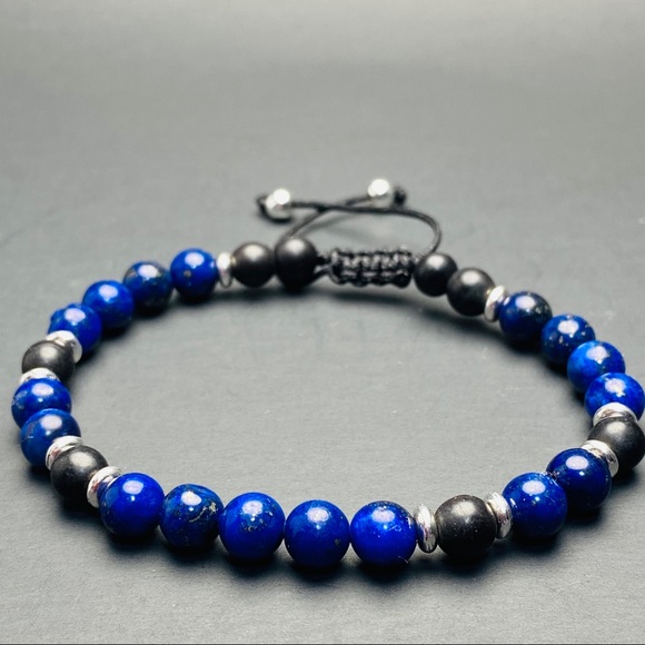 Lamorajewels Other - Men Lapis and Onyx Beaded Adjustable Bracelet